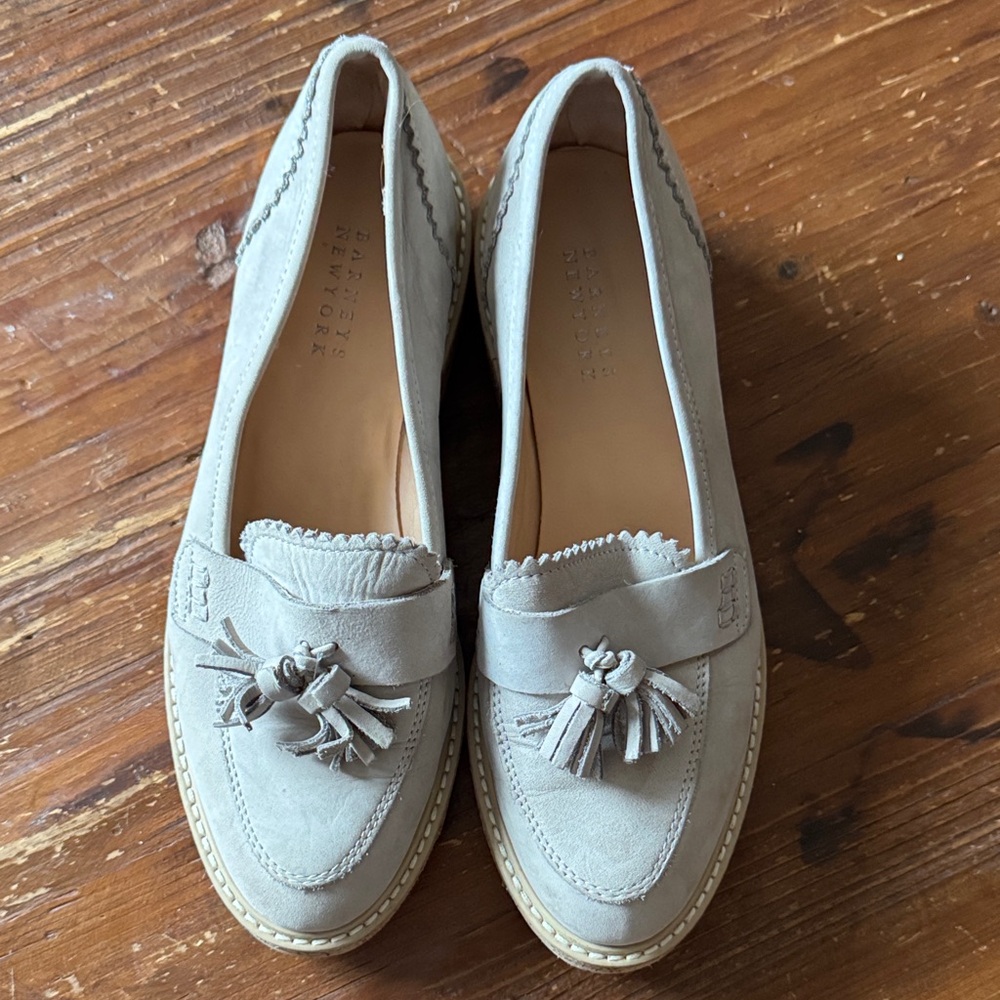 Barneys New York Light Gray Tassel Loafers